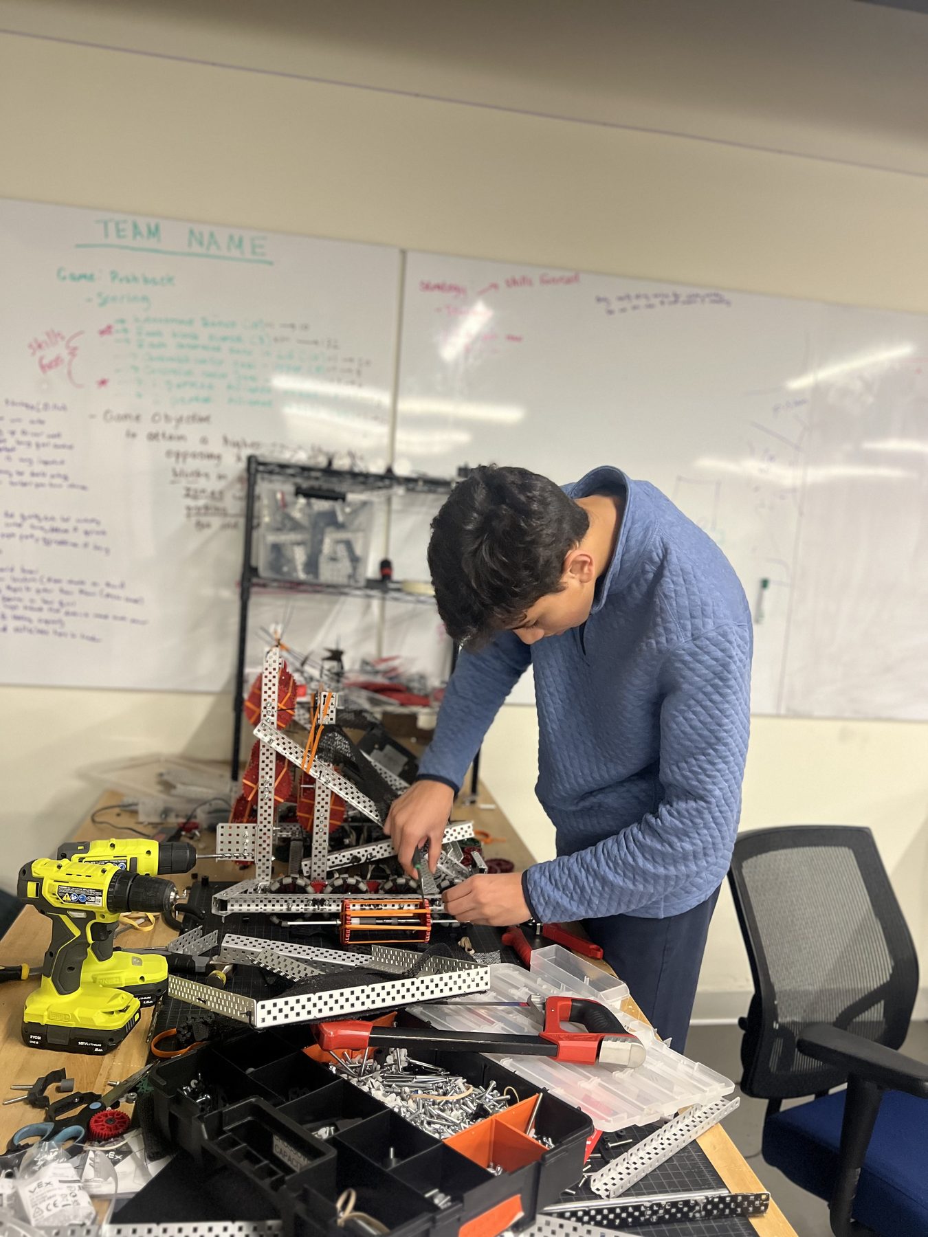 Close work soldering and assembling robot parts